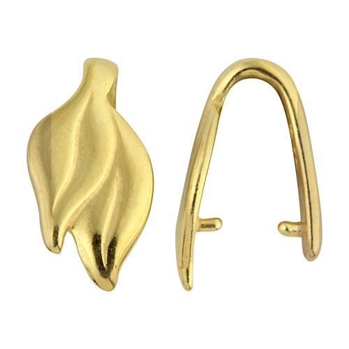 Gold Plated Pewter 18x9.5mm Two Leaf Pinch Bails (3)  