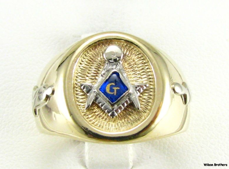 Blue Stone Masonic Unique Ring   14k White Yellow Mason Symbol Vintage 