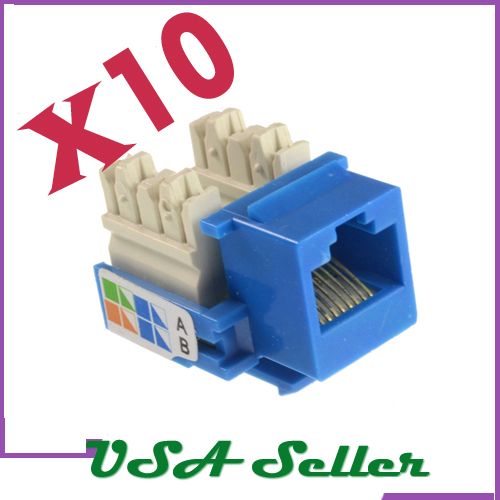 10 x Cat5e RJ45 Punch Down Keystone Jack Modular BLUE NEW  