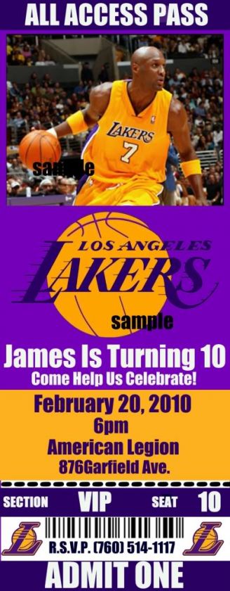 LOS ANGELES LAKERS Birthday Invitations 20 Tickets  