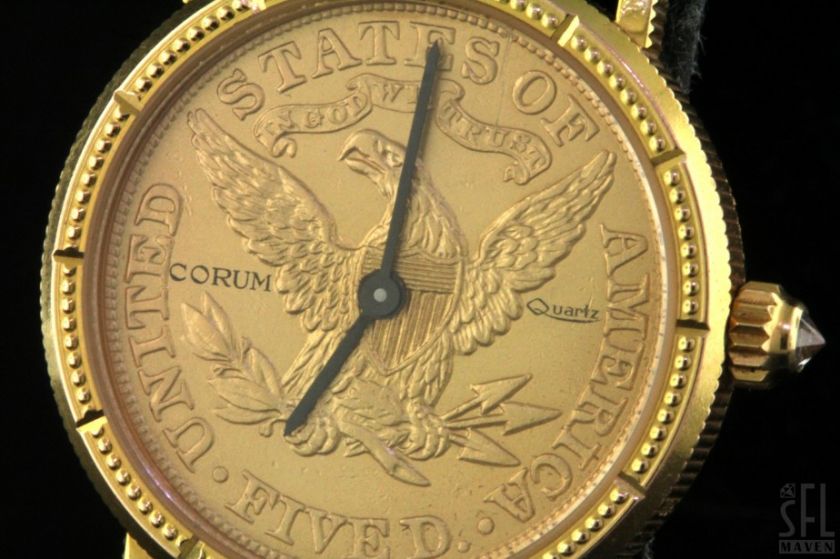 CORUM 22K GOLD $5 HALF EAGLE LIBERTY COIN DIAMOND LADIES WATCH  