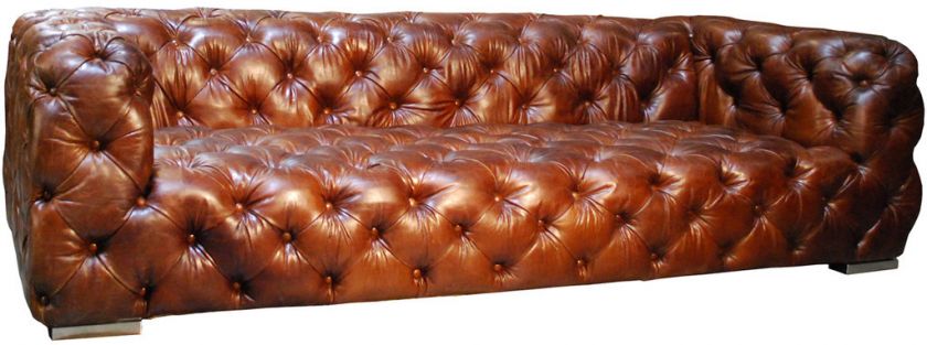 98 long Vintage cigar brown leather Tufted 3 Seater Sofa spectacular 