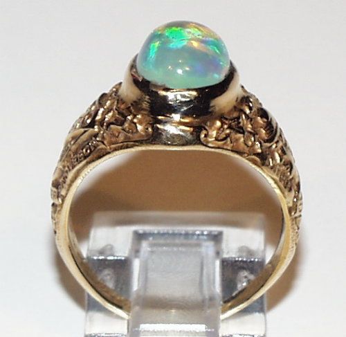 Colorful Australian Jelly Opal 14KT Gold Vintage Ring  