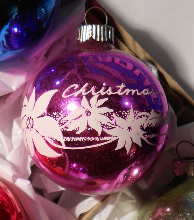   Glass Shiny Brite Christmas Ornaments Poinsettia & Holly Stencils