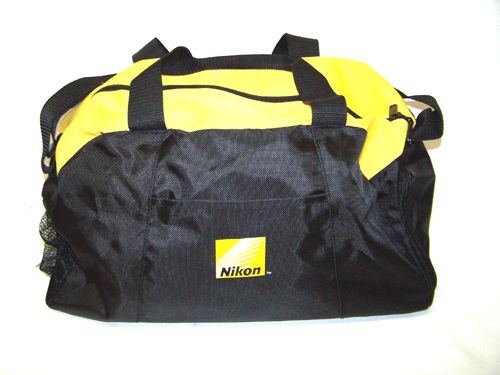 NEW NIKON NYLON YELLOW AND BLACK ZIPPERED DUFFEL TOTE TRAVEL ALL 