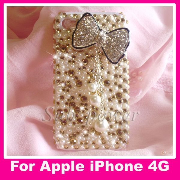 3D Bow Bling Crystal Case Skin cover for iPhone 4 4G B5  