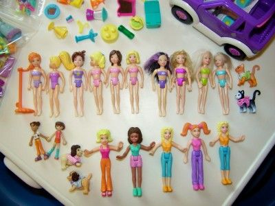 POLLY POCKET MAGNETIC HANGIN OUT HOUSE PAR TAY BUS CAR 17 DOLLS 4 