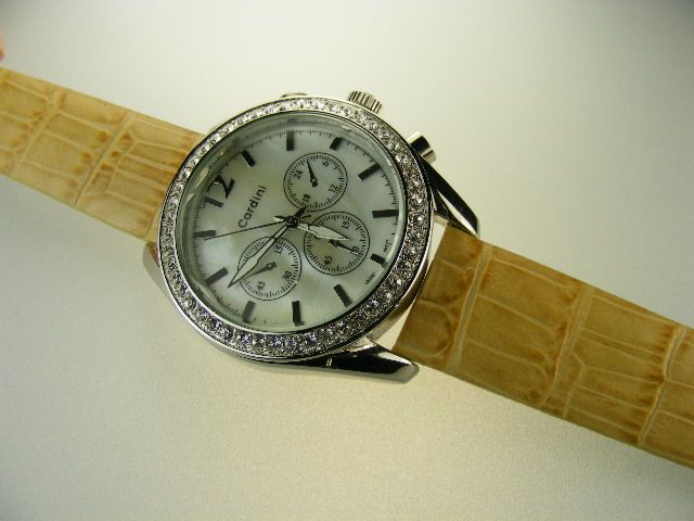 Cardini Jumbo Crystal Leather Band Watch, More Color  