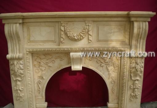 Beige marble Fireplace Mantelpiece surround Gothic  