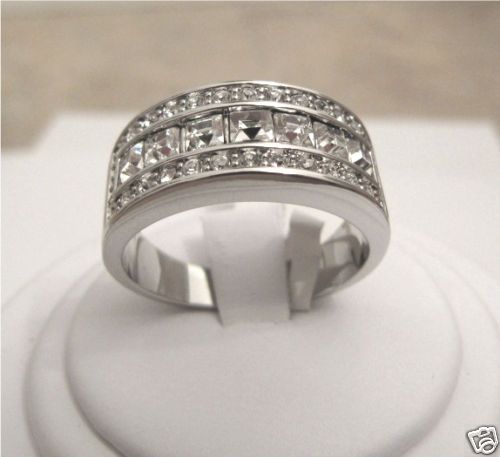 Semi Eternity Ring Princess Round Swarovski Crystals  