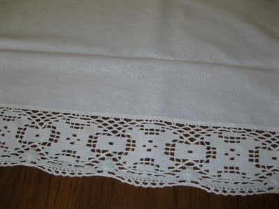 VINTAGE WHITE LINEN LACE TRIM TABLE RUNNER DOILIE  