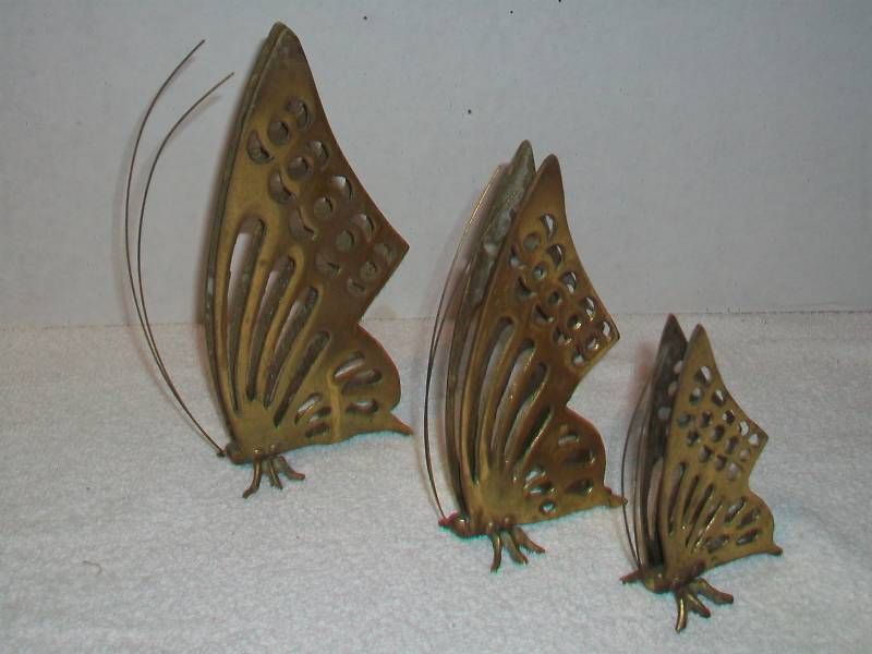 Homco~Vintage Brass Butterflies~Tabletop/Shelf~3pcs.*  