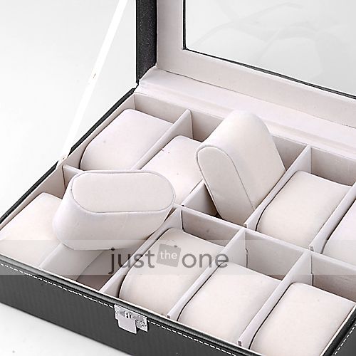 10 Slots PU Leather Watch Display Box Storage Case BLK