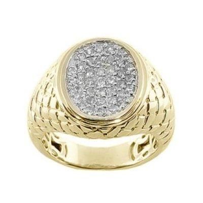   Mens Pave Set Diamond Ring Oval Top Handmade 14k Yellow Gold  