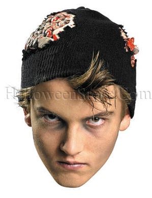 Zombie Beanie includes Knit hat with attached vinyl brain parts.